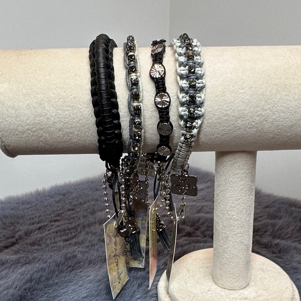 NWT - Elegant Black and Silver Women's Bracelet Set with Swarovski crystals